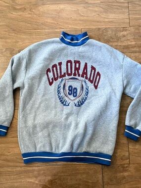 Colorado Graphic Grey Bomber Sweater with Blue Trim